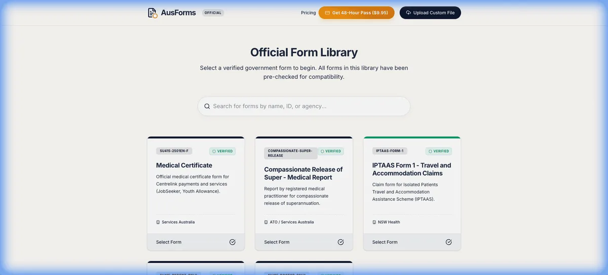 AusForms - Government Form Filler — site screenshot